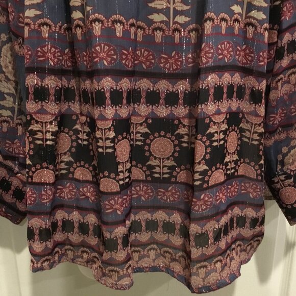 RD Koko Boho Metallic Floral Peasant Blouse Gray Black Rust Gold L – Chic - Picture 5 of 14